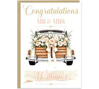 Personalised Congratulations Wedding Card - Custom Mr & Mrs Name Banner - Elegant Champagne Roses Cake Rings Designs - 7 Beautiful Styles - Cards For Couples On Their Wedding Day, Design 2