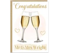 Personalised Congratulations Wedding Card - Custom Mr & Mrs Name Banner - Elegant Champagne Roses Cake Rings Designs - 7 Beautiful Styles - Cards For Couples On Their Wedding Day, Design 7