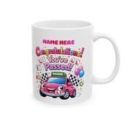 Personalised Congratulations You've Passed Driving Test Mug, Ceramic, Novelty Gift, Her, She, Pink Car, 11oz Ceramic Cup