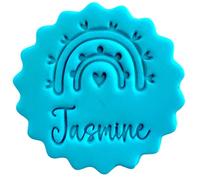Personalised Cookie Stamp with Free Scallop Cutter, Birthday Name Age, 5cm Acrylic Biscuit Embosser, Food-Safe Plastic Baking Tool, Fits M&S All Butter Biscuits (Design 18)