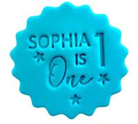 Personalised Cookie Stamp with Free Scallop Cutter, Birthday Name Age, 5cm Acrylic Biscuit Embosser, Food-Safe Plastic Baking Tool, Fits M&S All Butter Biscuits (Design 21)