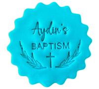 Personalised Cookie Stamp with Free Scallop Cutter, Christening Baptism Confirmation, 5cm Acrylic Biscuit Embosser, Food-Safe Plastic Baking Tool, Fits M&S All Butter Biscuits (Design 6)