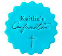 Personalised Cookie Stamp with Free Scallop Cutter, Christening Baptism Confirmation, 5cm Acrylic Biscuit Embosser, Food-Safe Plastic Baking Tool, Fits M&S All Butter Biscuits (Design 1)