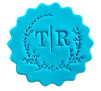 Personalised Cookie Stamp with Free Scallop Cutter, Couple Wedding Initials, 5cm Acrylic Biscuit Embosser, Food-Safe Plastic Baking Tool, Fits M&S All Butter Biscuits (Design 1)