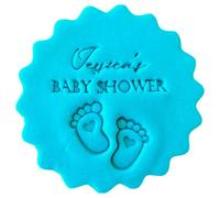 Personalised Cookie Stamp with Free Scallop Cutter, Custom Name Baby Shower, 5cm Acrylic Biscuit Embosser, Food-Safe Plastic Baking Tool, Fits M&S All Butter Biscuits (Design 1)