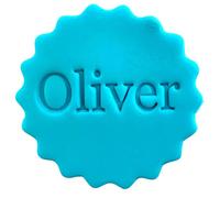 Personalised Cookie Stamp with Free Scallop Cutter, Custom Word or Name, 5cm Acrylic Biscuit Embosser, Food-Safe Plastic Baking Tool, Fits M&S All Butter Biscuits (Design 2)