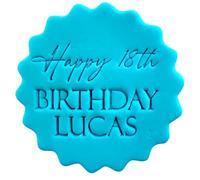 Personalised Cookie Stamp with Free Scallop Cutter, Happy Birthday Collection 1, 5cm Acrylic Biscuit Embosser, Food-Safe Plastic Baking Tool, Fits M&S All Butter Biscuits (Design 8)