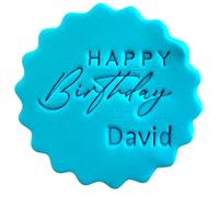 Personalised Cookie Stamp with Free Scallop Cutter, Happy Birthday Collection 1, 5cm Acrylic Biscuit Embosser, Food-Safe Plastic Baking Tool, Fits M&S All Butter Biscuits (Design 7)
