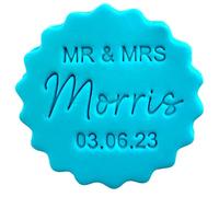 Personalised Cookie Stamp with Free Scallop Cutter, Mr and Mrs Wedding, 5cm Acrylic Biscuit Embosser, Food-Safe Plastic Baking Tool, Fits M&S All Butter Biscuits (Design 6)