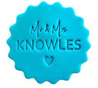 Personalised Cookie Stamp with Free Scallop Cutter, Mr and Mrs Wedding, 5cm Acrylic Biscuit Embosser, Food-Safe Plastic Baking Tool, Fits M&S All Butter Biscuits (Design 5)