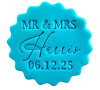 Personalised Cookie Stamp with Free Scallop Cutter, Mr and Mrs Wedding, 5cm Acrylic Biscuit Embosser, Food-Safe Plastic Baking Tool, Fits M&S All Butter Biscuits (Design 9)