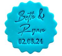 Personalised Cookie Stamp with Free Scallop Cutter, Wedding Couple Names 2, 5cm Acrylic Biscuit Embosser, Food-Safe Plastic Baking Tool, Fits M&S All Butter Biscuits (Design 8)