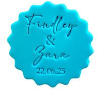 Personalised Cookie Stamp with Free Scallop Cutter, Wedding Couple Names 2, 5cm Acrylic Biscuit Embosser, Food-Safe Plastic Baking Tool, Fits M&S All Butter Biscuits (Design 6)