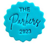 Personalised Cookie Stamp with Free Scallop Cutter, Wedding Couple Names, 5cm Acrylic Biscuit Embosser, Food-Safe Plastic Baking Tool, Fits M&S All Butter Biscuits (Design 4)