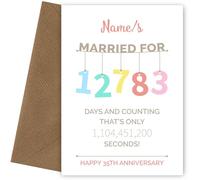 Personalised Coral 35th Anniversary Card for Couples Wife or Husband, 35th Wedding Anniversary, Hanging