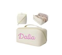 Personalised Cosmetic Bag with Monogram | Custom Makeup Bag | Personalized Gift for Her,Personalised Gift for Bridesmaid,Travel Makeup Bag, Beige, embroidery name