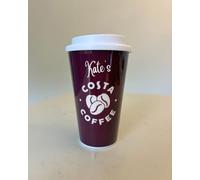 Personalised Costa Coffee Reusable Cup with Hot Chocolate Sachet - Custom Name Travel Mug