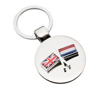 Personalised Countries Twin Flag Keyring with Custom Engraving on Reverse, Silver Metal, with a Velvet Gift Pouch