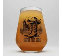 Personalised Country Music Stemless Wine Glass, Cowboy Boot Gift for Her | Cowboy Theme, Customise your text