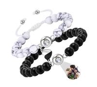 Personalised Couple Bracelet with Picture Inside - Handmade His and Hers Matching Beads Couple Bracelets, Customised Projection Photo Bracelet for Men Boyfriend Husband, Christmas Valentine Gifts