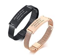 Personalised Couple Matching Bracelets - Stainless Steel Stylish Black and Rose Gold Mesh Wristband Engraved Love Quote Promise Bracelets For His Her Lovers Valentines Christmas Gifts for Men Women