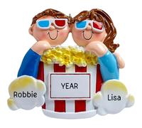 Personalised Couple Ornament 2025 - Fast & Free 24h Customisation - Family of 2 Christmas Ornaments for Tree - Custom Gift Wrapped Hobbies Keepsake for Two Persons (Movie Night Couple)
