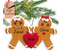 Personalised Couple Ornament 2026, Gingerbread Man & Woman with Heart