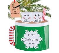 Personalised Couple Ornament 2026, Hot Chocolate Mug with Marshmallows | 23h Customised, Laser Engraved Mug Christmas Ornaments, Custom Engagement, Newlywed or Anniversary Keepsake Gift from Family