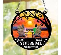 Personalised Couple Portrait Hanging Suncatcher Ornament Custom You And Me We Got This Window Ornament Funny Beach Chair Couple Suncatcher Hanging Gift For Her/Him Birthday Christmas (style 12)