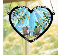 Personalised Couple Portrait Hanging Suncatcher Ornament Custom You And Me We Got This Window Ornament Funny Beach Chair Couple Suncatcher Hanging Gift For Her/Him Birthday Christmas (style 4)