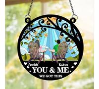 Personalised Couple Portrait Hanging Suncatcher Ornament Custom You And Me We Got This Window Ornament Funny Beach Chair Couple Suncatcher Hanging Gift For Her/Him Birthday Christmas (style 10)