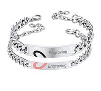 Personalised Couple's Bracelet, Stainless Steel Matching Heart Charm Bracelets Engraved Name Bangles, Strong Link Chain Durable Clasp