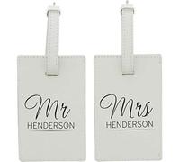 Personalised Couples Cream Luggage Tags - Custom Leather Mr & Mrs Honeymoon Travel Tags with Surname - Premium Cream Luggage ID Tags for Weddings, Anniversaries & Holidays