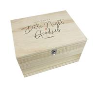 Personalised Couples Date Night Goodies Pine Box | Wood Keepsake Box with Hinges & Clasp | Valentines, Anniversary, Wedding Gift | W36 x D26.9 x H20cm