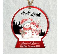 Personalised Couples First Christmas Snowglobe Hanging Decoration - Custom Text 1st Xmas Keepsake Bauble With Various Cute Animal Designs For Your Tree (Snowmen)