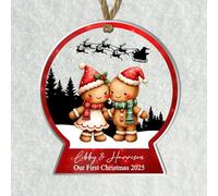 Personalised Couples First Christmas Snowglobe Hanging Decoration - Custom Text 1st Xmas Keepsake Bauble With Various Cute Animal Designs For Your Tree (Gingerbread)
