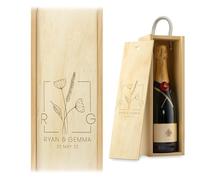Personalised Couples Initials Flower Wine Box Custom Laser Engraved Gift Birthday Christmas Anniversary Vintage Valentines Gift Love Present (Natural)