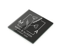 Personalised Couples Initials Glass Coaster Custom Names Date Gift Wedding Anniversary Engagement Present Square Tempered Glass (Plain Packaging)