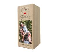 Personalised Couples Names Heart Wooden Tea Light Holder - Custom Message | Anniversary, Wedding, Valentine's Gift | 13cm H x 5.5cm W x 5.5cm D