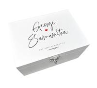 Personalised Couples Names White Wooden Keepsake Memory Box | Hinged & Clasped | Valentines, Anniversary, Wedding Gift | 30cm x 23cm x 18cm