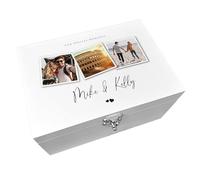 Personalised Couples Photo Memory Box | Hand-Painted White Wooden Keepsake Box | Custom Anniversary, Wedding & Valentine’s Day Gift | Polaroid Style Design | 30cm x 23cm x 18cm