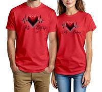Personalised Couples Valentines Day Outfit Ideas Heartbeat Matching T-Shirts Tee #VD Unisex Large Red