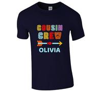 Personalised Cousin Crew T Shirt Custom Your Name Cousin Matching Siblings Best Friends Squad Team Family Love Birthday Crew Members of Crew Unisex Gift Adult Kids Tee Top Navy