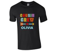 Personalised Cousin Crew T Shirt Custom Your Name Cousin Matching Siblings Best Friends Squad Team Family Love Birthday Crew Members of Crew Unisex Gift Adult Kids Tee Top Black