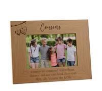 Personalised Cousins Photo Frame with Love Hearts, Branch Design, Oak Finish, Multiple Sizes, Portrait or Landscape, Wall Mount or Desktop Display