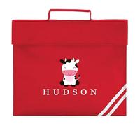 Personalised Cow Book Bag Custom Name Girls Boys Kids Infant Back to School Primary Infants Nursery New Term, One Size, Red