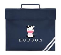 Personalised Cow Book Bag Custom Name Girls Boys Kids Infant Back to School Primary Infants Nursery New Term, One Size, Navy