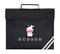 Personalised Cow Book Bag Custom Name Girls Boys Kids Infant Back to School Primary Infants Nursery New Term, One Size, Black