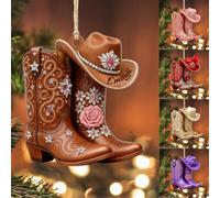 Personalised Cowboy Boot With Hat Christmas Ornament Custom Name Funny 2D Acrylic Western Hanging Ornament Xmas Tree Decor Gifts For Cowboy Cowgirl Lover Birthday Xmas (style 21)