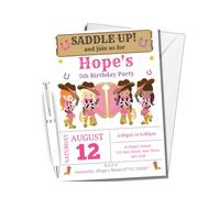 Personalised Cowgirls Party Birthday Invitations with envelopes, Wild West Party Invites - Personalised birthday invitations for girls (10 Invites & Envelopes)